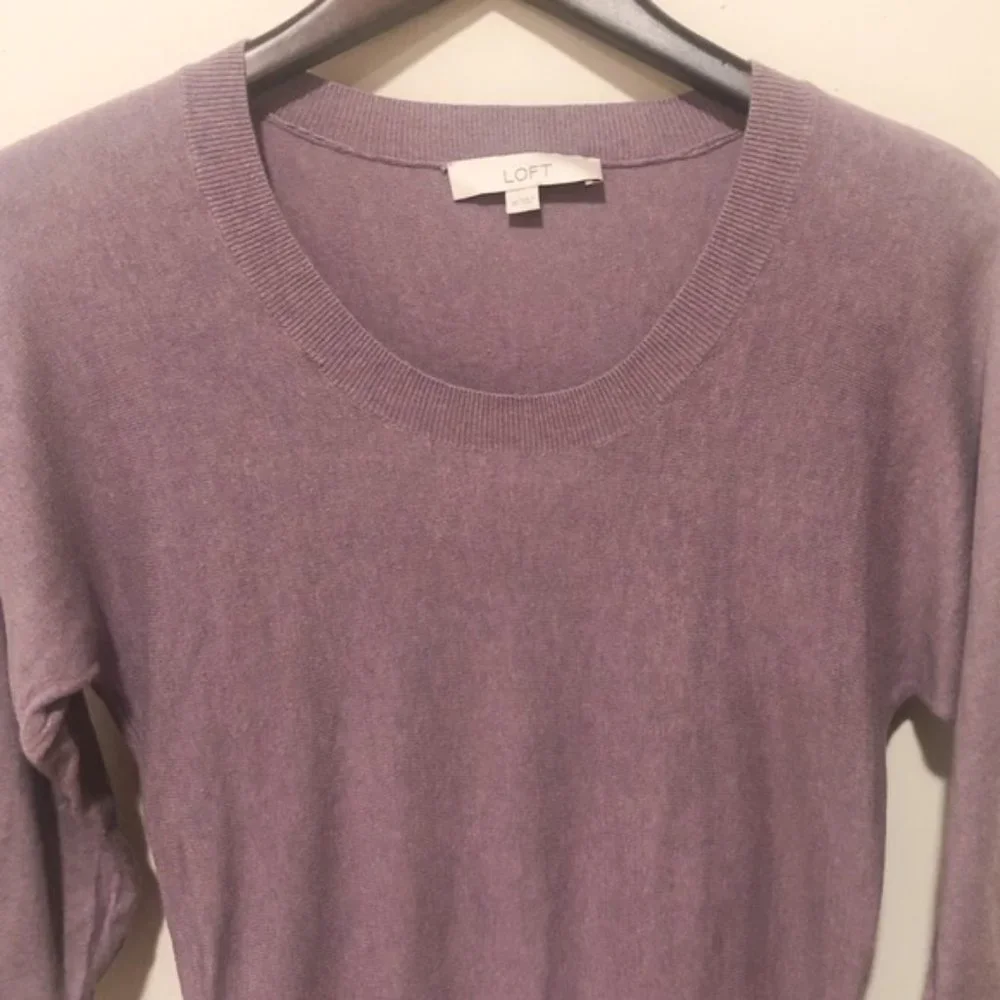 LOFT Lavender Scoop Neck Button Sleeve Sweater